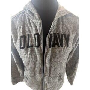 Old Navy Boys Gray Zip Up Hoodie Logo Sweatshirt Size L 10-12 Heathered Fleece